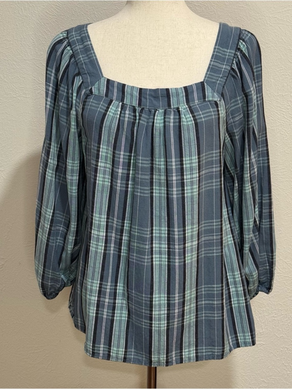 Lauren Conrad Women’s Plaid Square-Neck Blouse - Blue Size M